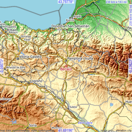 Topographic map of Beriáin