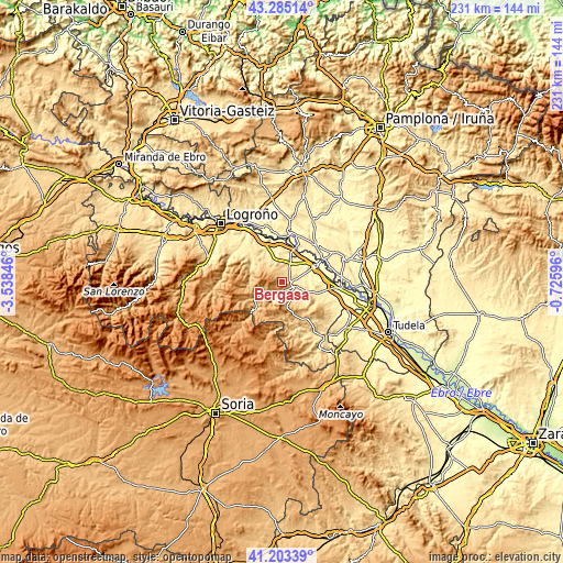 Topographic map of Bergasa