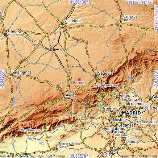 Topographic map of Bercial