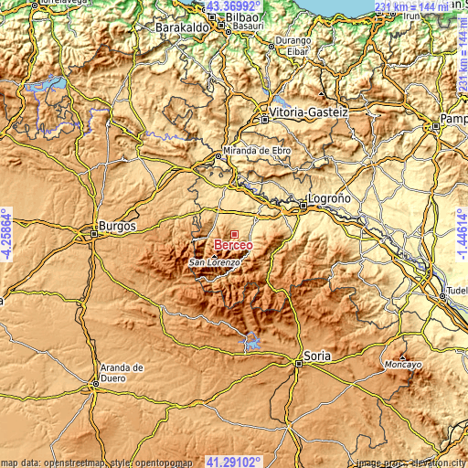 Topographic map of Berceo