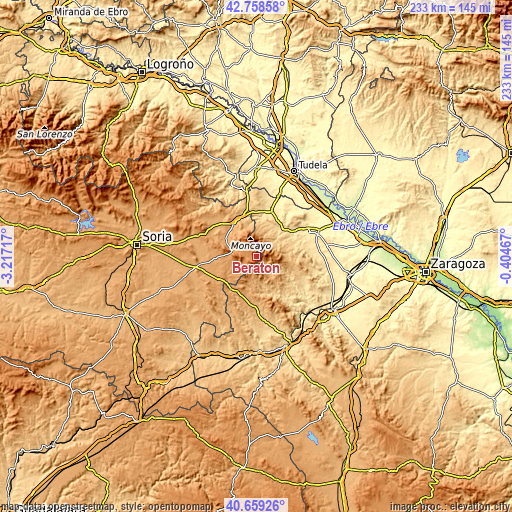 Topographic map of Beratón