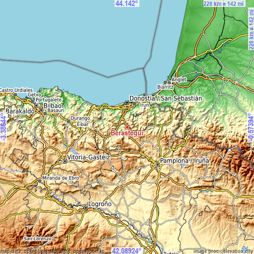 Topographic map of Berastegi