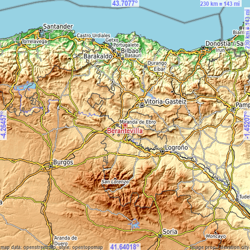 Topographic map of Berantevilla