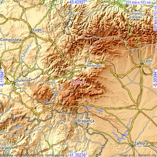 Topographic map of Benuza
