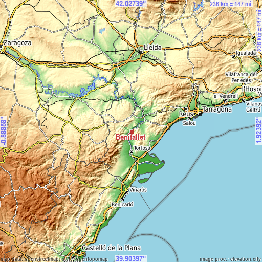 Topographic map of Benifallet