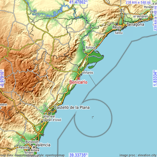 Topographic map of Benicarló