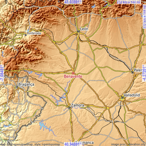 Topographic map of Benavente