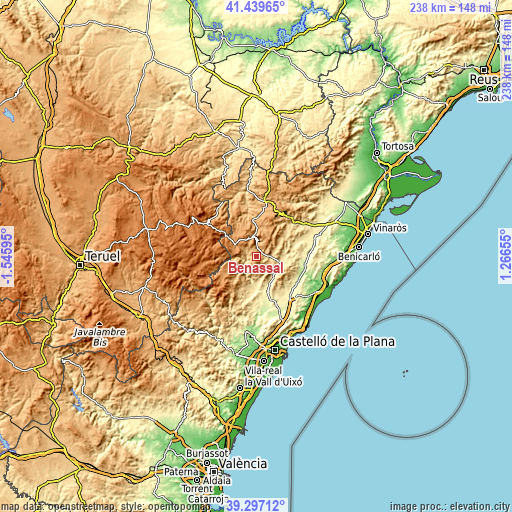 Topographic map of Benassal