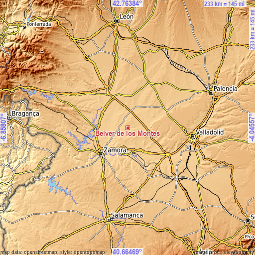 Topographic map of Belver de los Montes