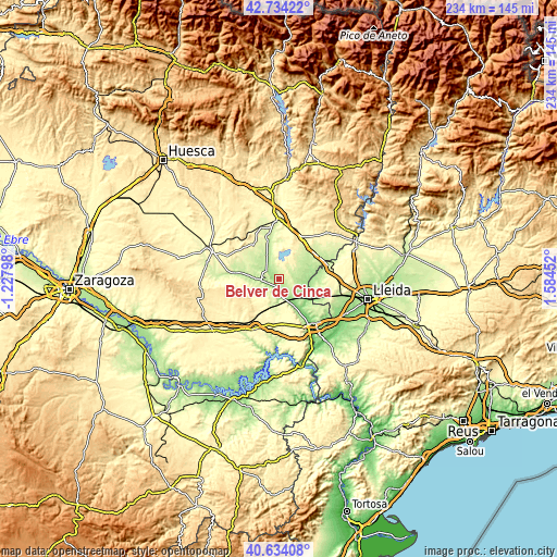 Topographic map of Belver de Cinca