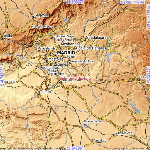 Topographic map of Belmonte de Tajo