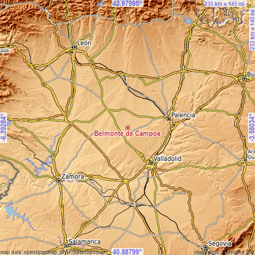 Topographic map of Belmonte de Campos