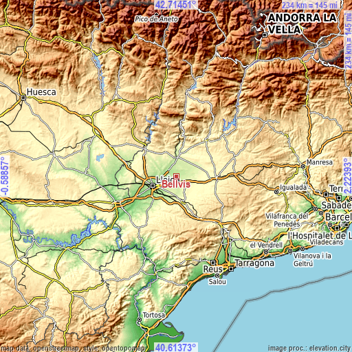 Topographic map of Bellvís