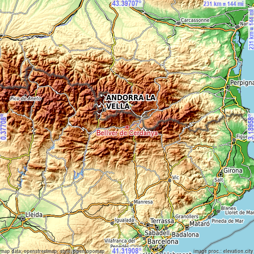 Topographic map of Bellver de Cerdanya