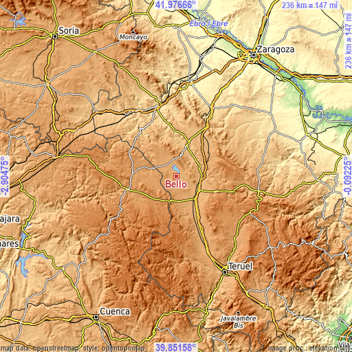 Topographic map of Bello