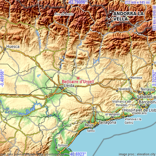 Topographic map of Bellcaire d'Urgell