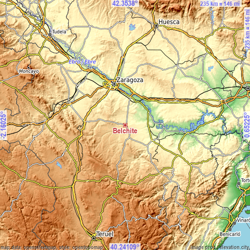 Topographic map of Belchite