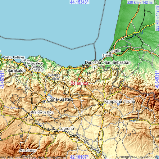 Topographic map of Belauntza