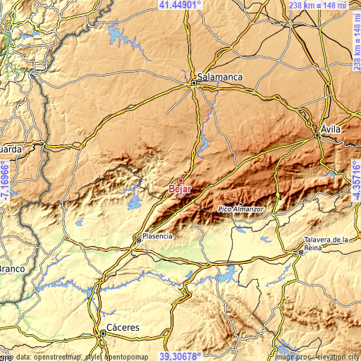 Topographic map of Béjar