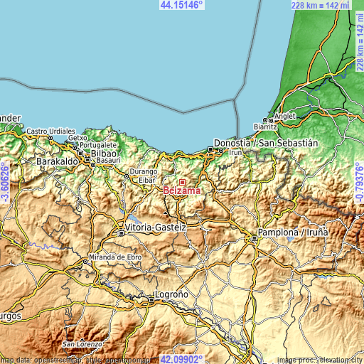 Topographic map of Beizama