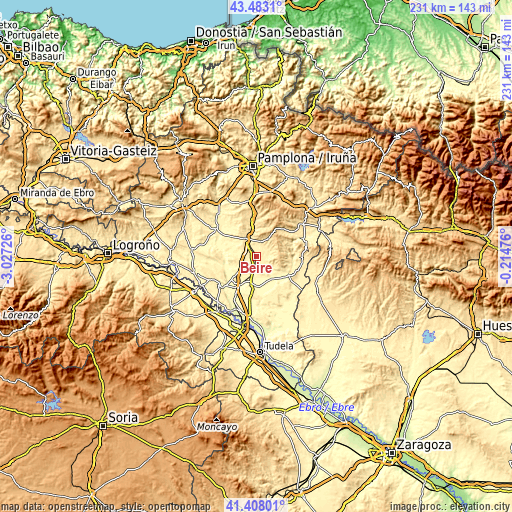 Topographic map of Beire