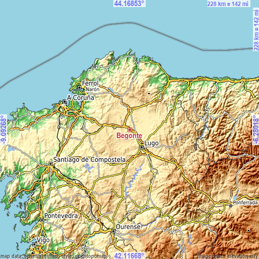 Topographic map of Begonte