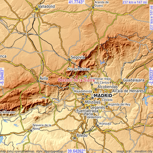 Topographic map of Becerril de la Sierra