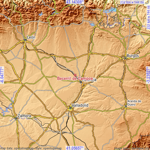 Topographic map of Becerril de Campos