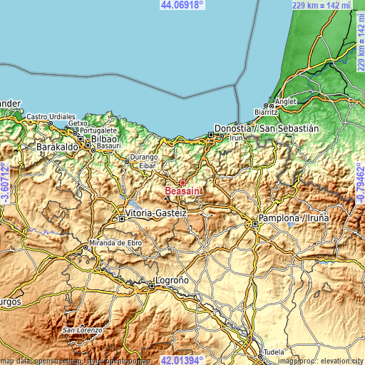 Topographic map of Beasain