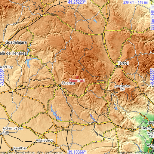 Topographic map of Beamud