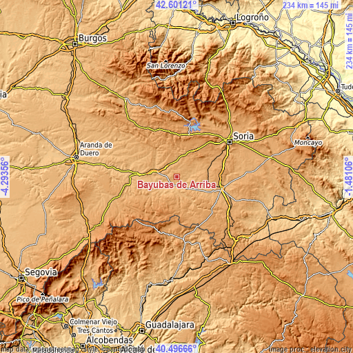 Topographic map of Bayubas de Arriba