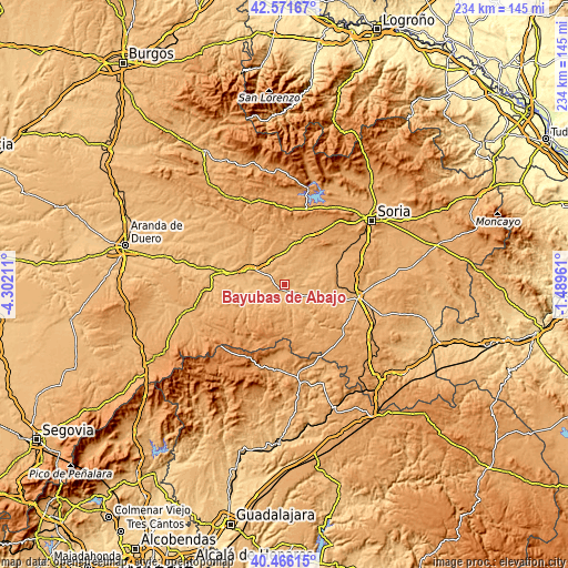 Topographic map of Bayubas de Abajo