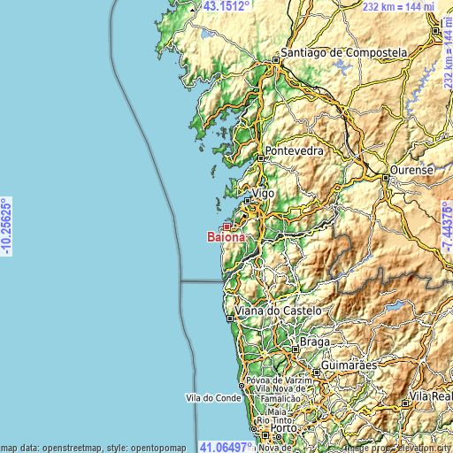 Topographic map of Baiona