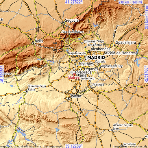 Topographic map of Batres