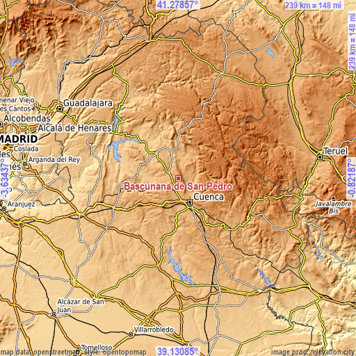 Topographic map of Bascuñana de San Pedro