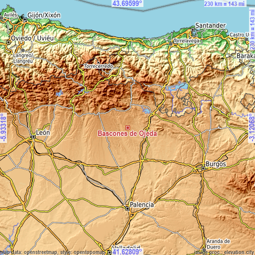 Topographic map of Báscones de Ojeda