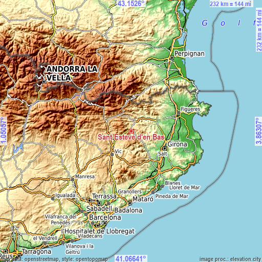 Topographic map of Sant Esteve d'en Bas