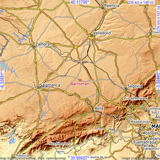 Topographic map of Barromán