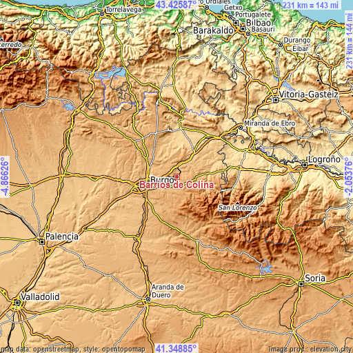 Topographic map of Barrios de Colina