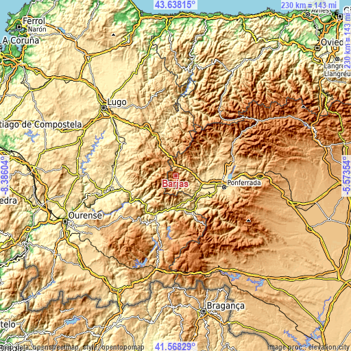 Topographic map of Barjas