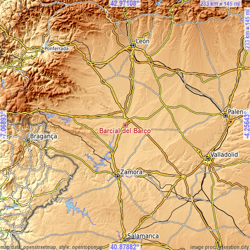 Topographic map of Barcial del Barco