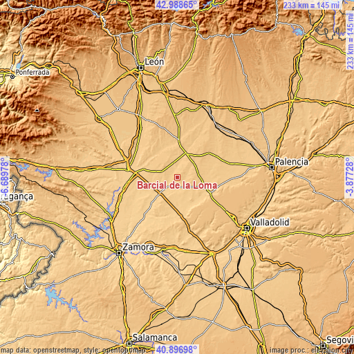 Topographic map of Barcial de la Loma