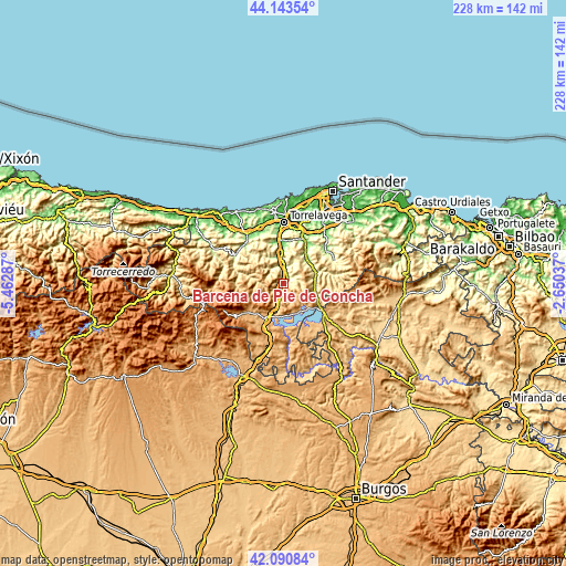 Topographic map of Bárcena de Pie de Concha