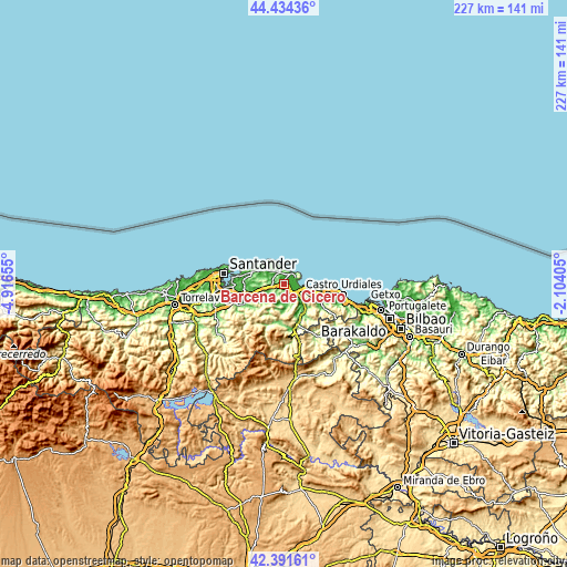 Topographic map of Bárcena de Cicero