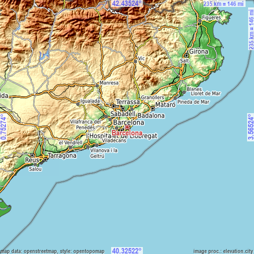 Topographic map of Barcelona