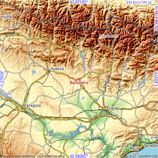 Topographic map of Barbastro