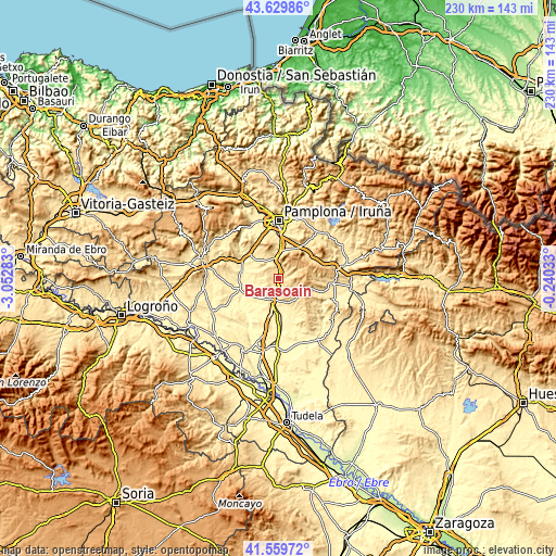 Topographic map of Barásoain