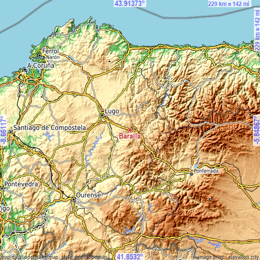 Topographic map of Baralla