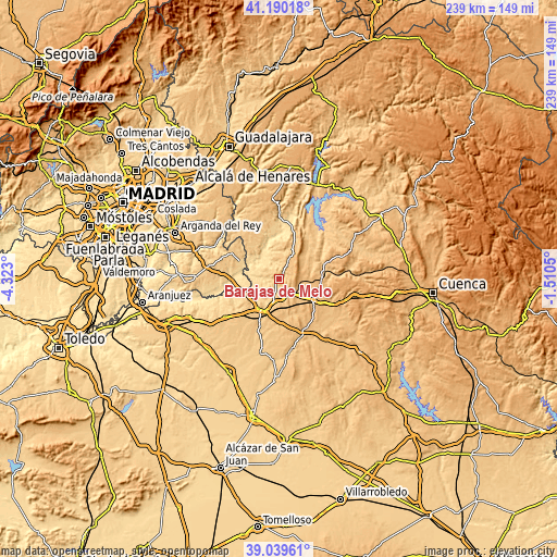 Topographic map of Barajas de Melo