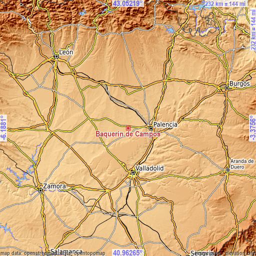 Topographic map of Baquerín de Campos